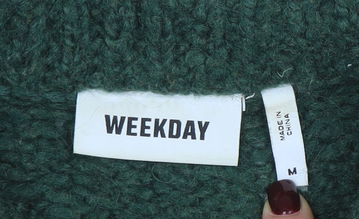 Weekday Women's Green Chunky Knit Wool Blend High Neck Jumper Size M
