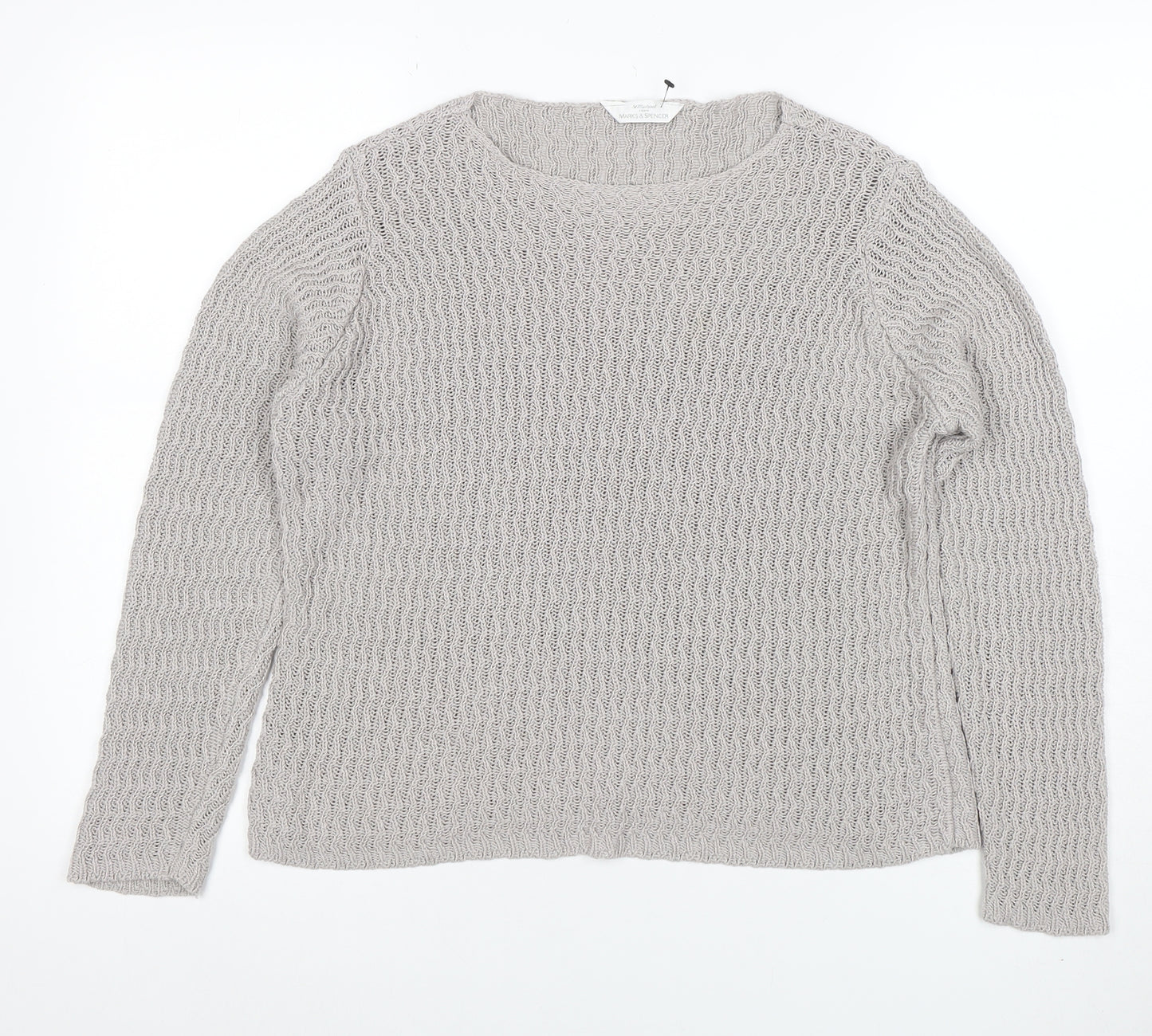 Marks and Spencer Women’s Grey Cotton Acrylic Chunky Knit Jumper Size 14