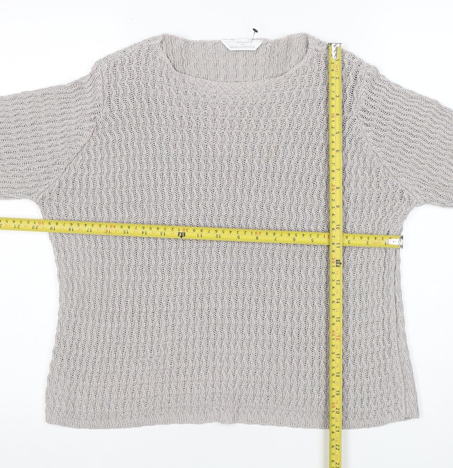 Marks and Spencer Women’s Grey Cotton Acrylic Chunky Knit Jumper Size 14