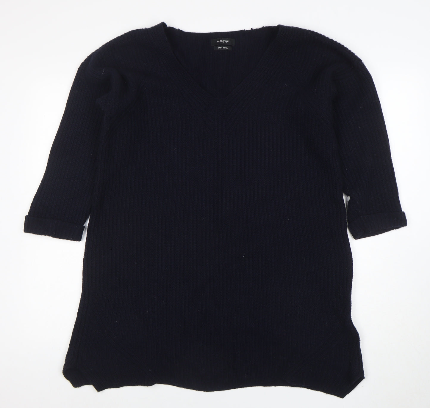 Marks and Spencer Women’s Black Wool Blend V-Neck Pullover Jumper Size 14