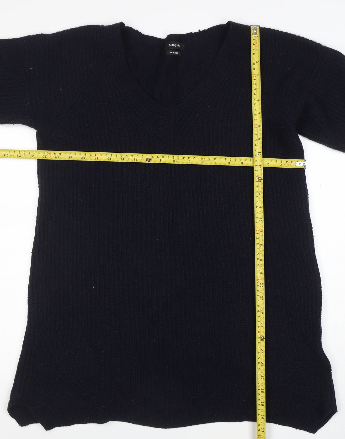Marks and Spencer Women’s Black Wool Blend V-Neck Pullover Jumper Size 14