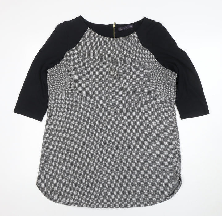 Marks and Spencer Womens Black Mix Tunic Blouse Size 16 Viscose 3/4 Sleeve Zip Back