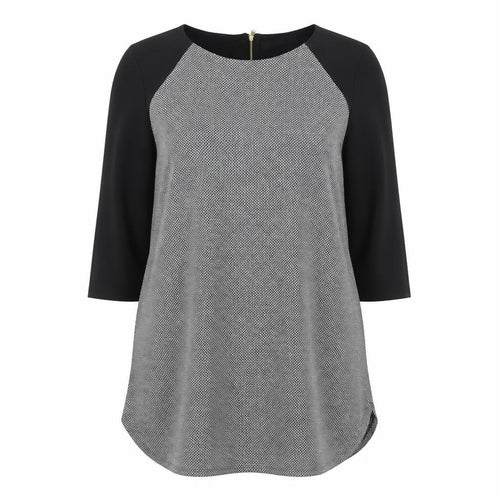 Marks and Spencer Womens Black Mix Tunic Blouse Size 16 Viscose 3/4 Sleeve Zip Back