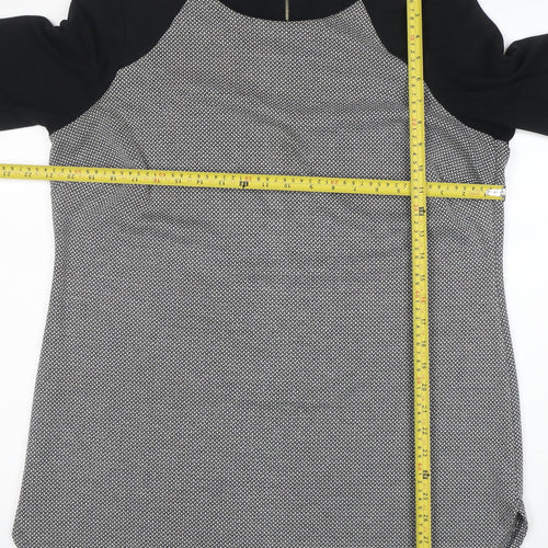 Marks and Spencer Womens Black Mix Tunic Blouse Size 16 Viscose 3/4 Sleeve Zip Back