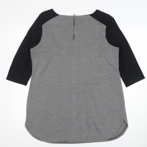 Marks and Spencer Womens Black Mix Tunic Blouse Size 16 Viscose 3/4 Sleeve Zip Back