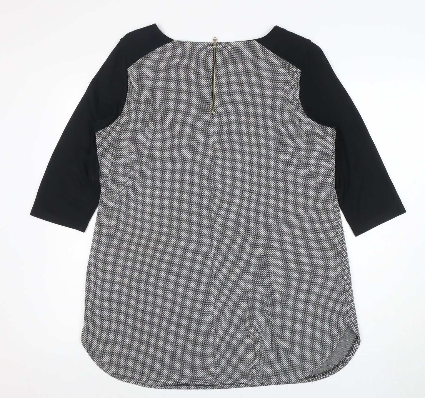 Marks and Spencer Womens Black Mix Tunic Blouse Size 16 Viscose 3/4 Sleeve Zip Back