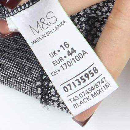 Marks and Spencer Womens Black Mix Tunic Blouse Size 16 Viscose 3/4 Sleeve Zip Back