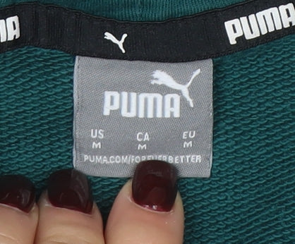 Puma Womens Green Pullover Hoodie M Cotton Blend Casual Sportswear