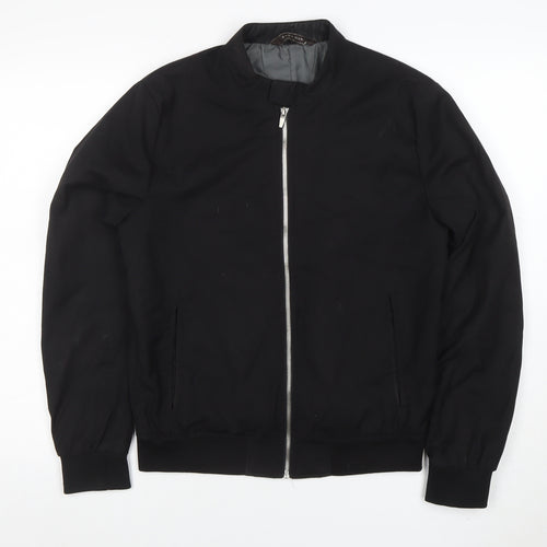 Zara Man Black Bomber Jacket Men M Full Zip Casual Lightweight