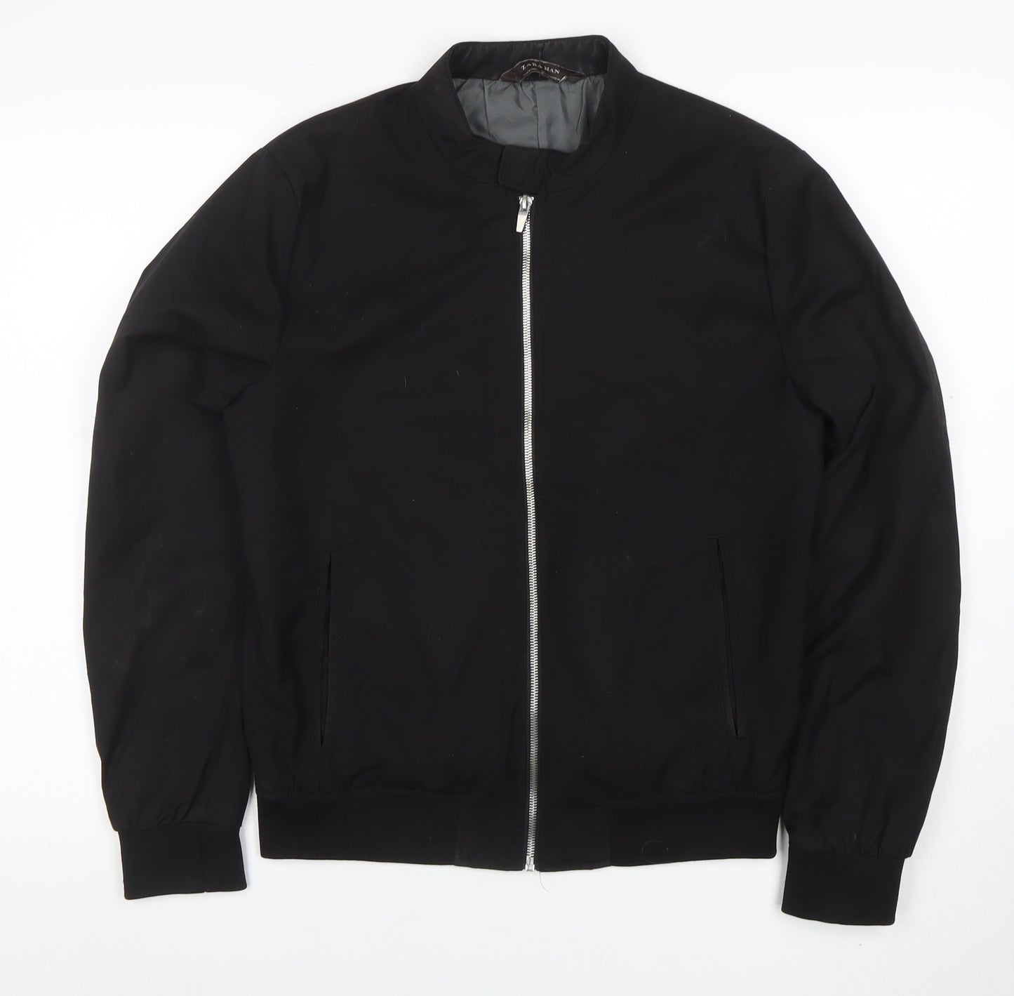 Zara Man Black Bomber Jacket Men M Full Zip Casual Lightweight