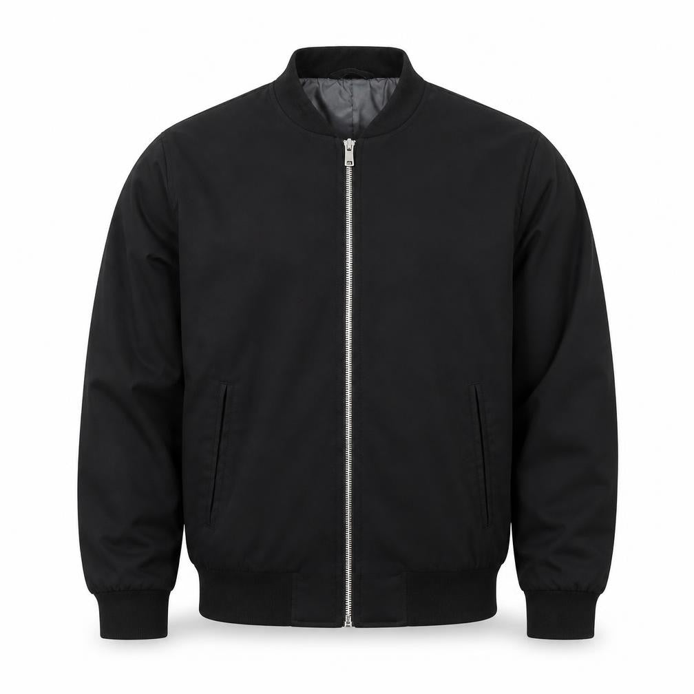 Front view of Zara Man Black Bomber Jacket Men M Full Zip Casual Lightweight
