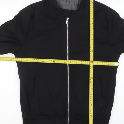 Zara Man Black Bomber Jacket Men M Full Zip Casual Lightweight