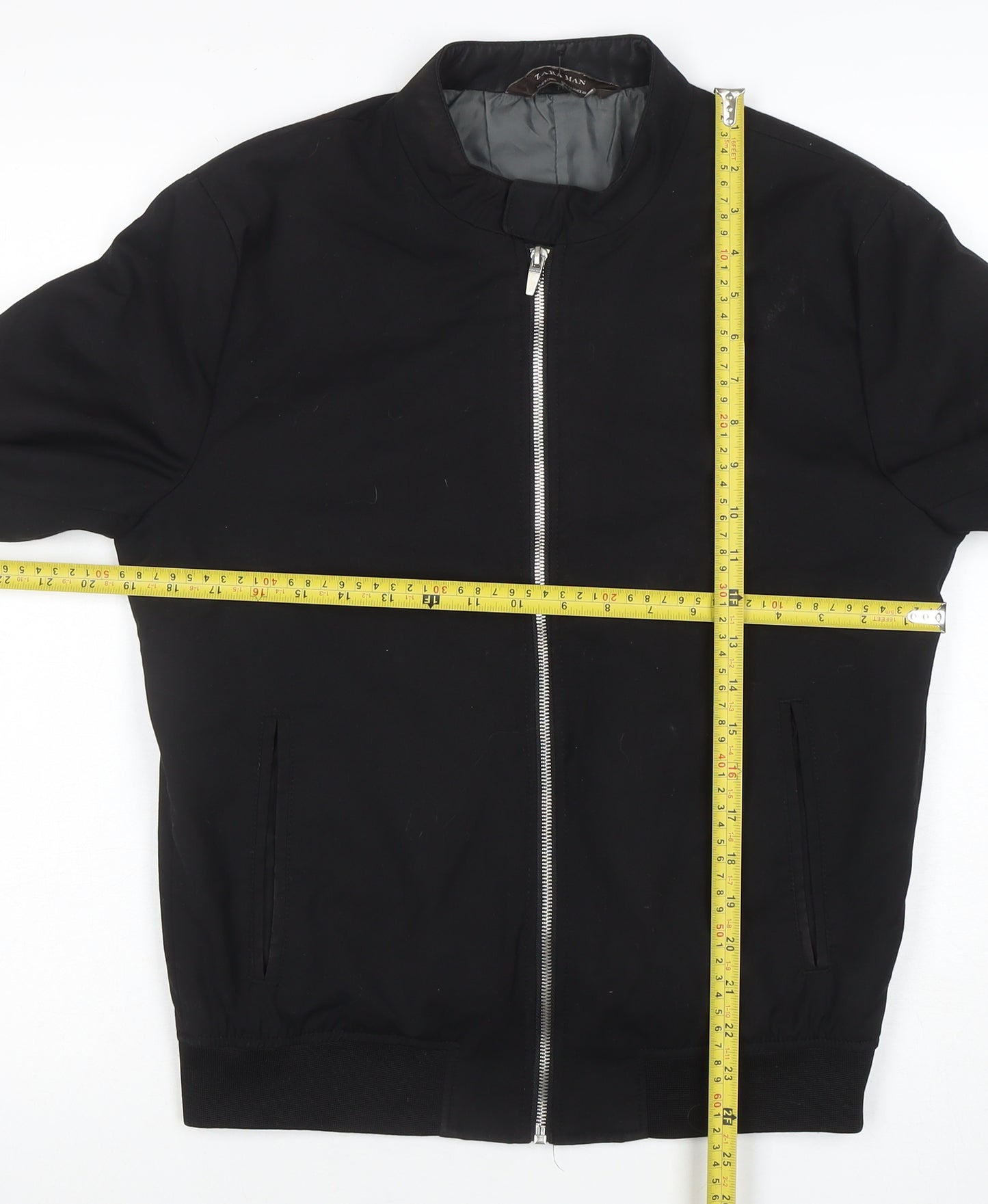 Zara Man Black Bomber Jacket Men M Full Zip Casual Lightweight