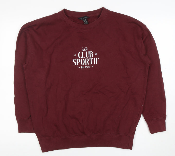 New Look Womens Burgundy Pullover Sweatshirt Size M Le Club Sportif Print