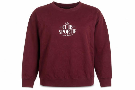 Front view of New Look women’s burgundy pullover sweatshirt, size M, le club sportif print
