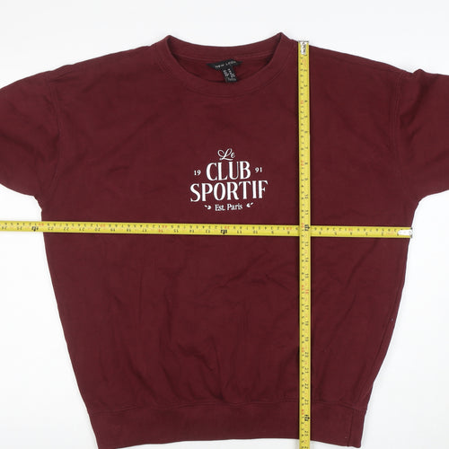 New Look Womens Burgundy Pullover Sweatshirt Size M Le Club Sportif Print