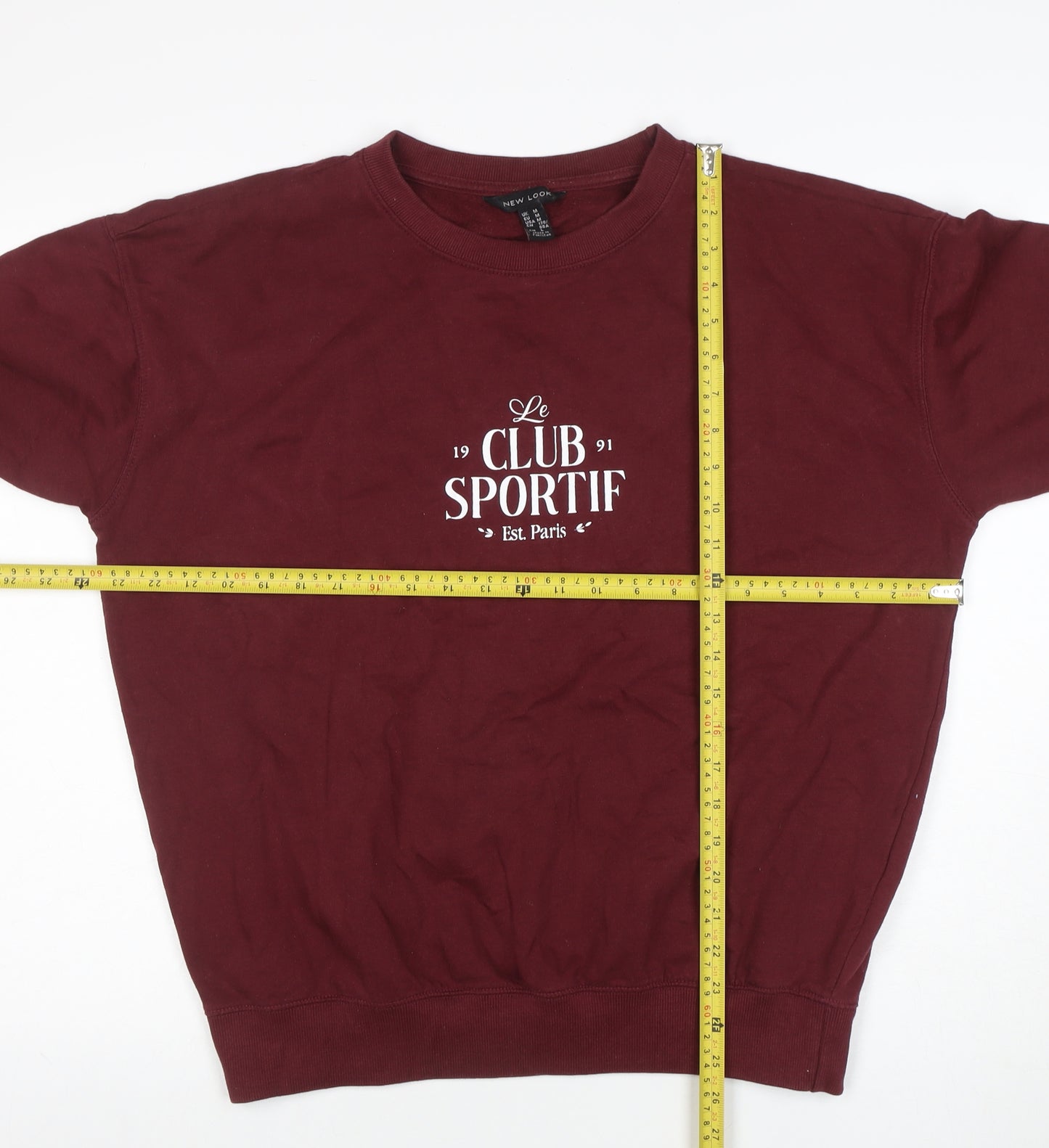 New Look Womens Burgundy Pullover Sweatshirt Size M Le Club Sportif Print