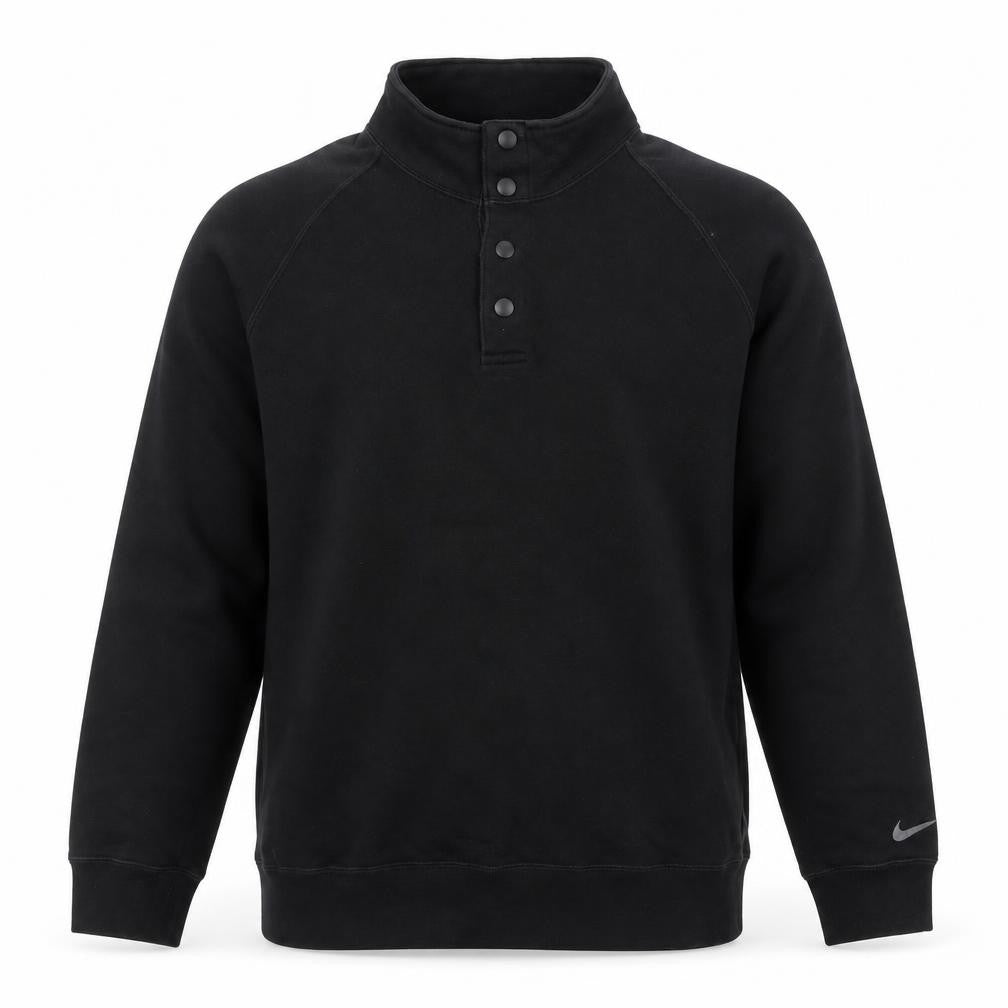 Front view of Nike Men's Black Henley Sweatshirt M Sports Fleece Pullover