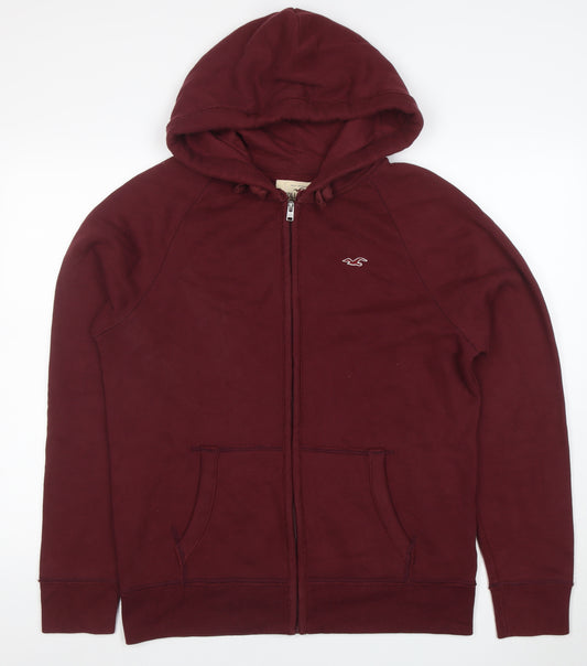 Hollister Men's Red Full Zip Hoodie Size M Fleece Cotton Blend