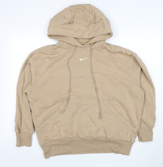 Nike Women Beige Pullover Hoodie M Fleece Lined Casual Sweatshirt