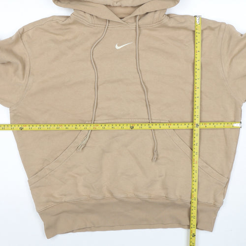 Nike Women Beige Pullover Hoodie M Fleece Lined Casual Sweatshirt