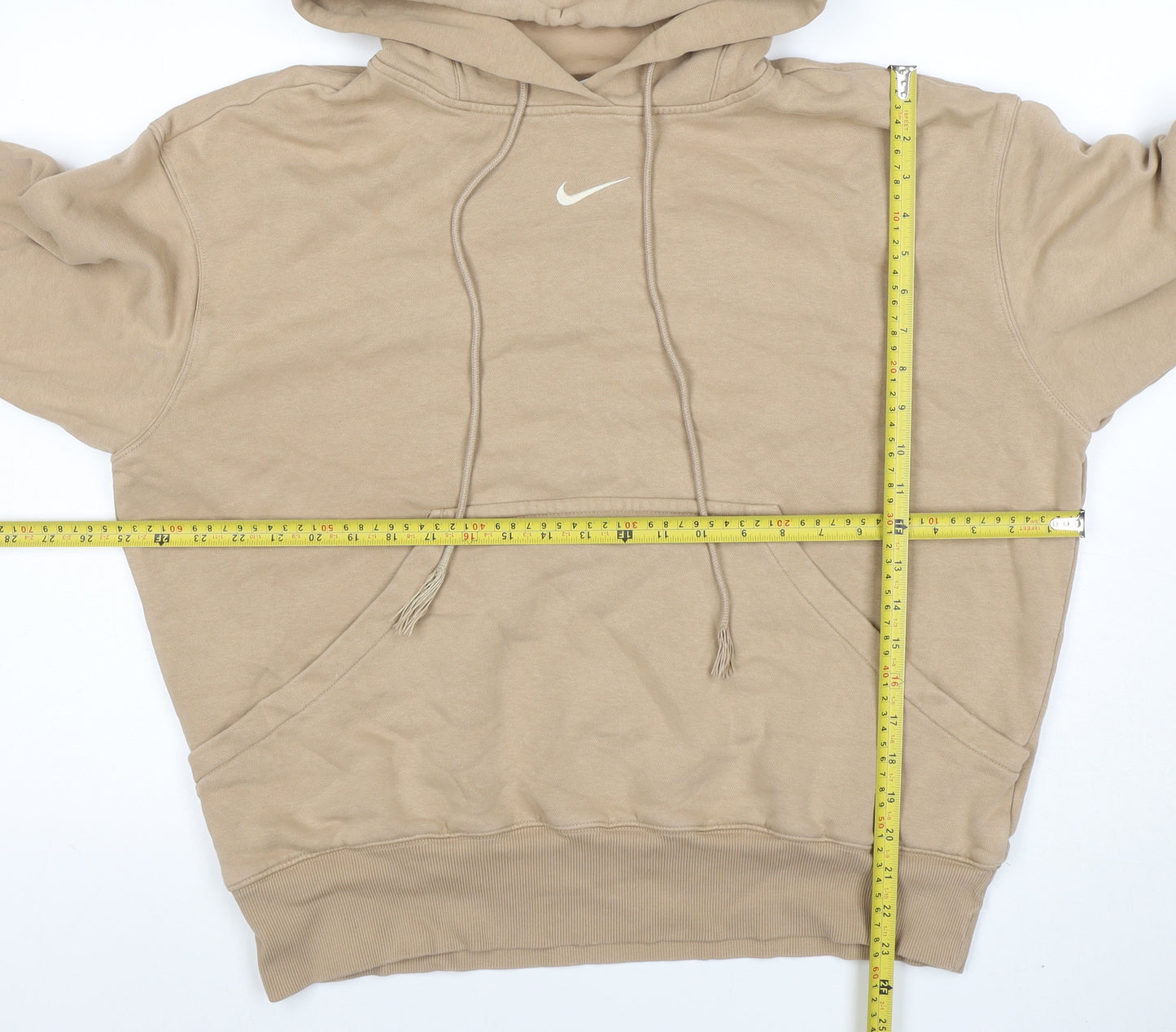 Nike Women Beige Pullover Hoodie M Fleece Lined Casual Sweatshirt