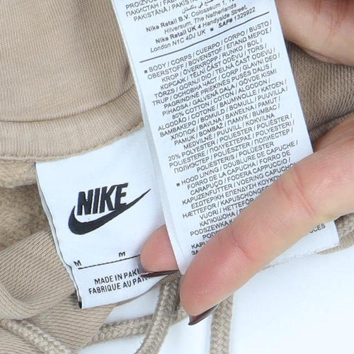 Nike Women Beige Pullover Hoodie M Fleece Lined Casual Sweatshirt