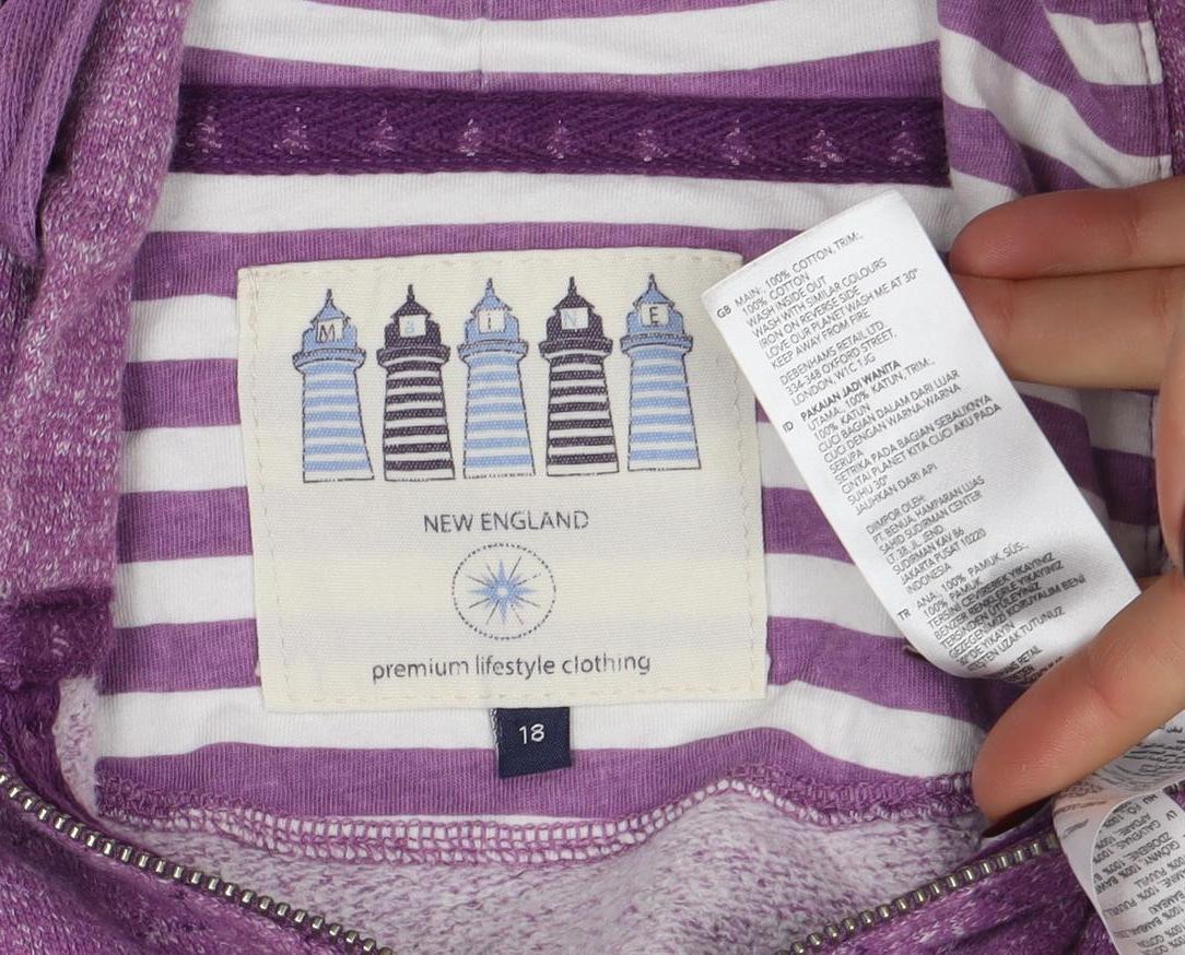 New England Women Purple Full Zip Hoodie Size 16 Cotton Blend Casual