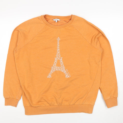 Next Women's Orange Eiffel Tower Crew Neck Pullover Sweatshirt M
