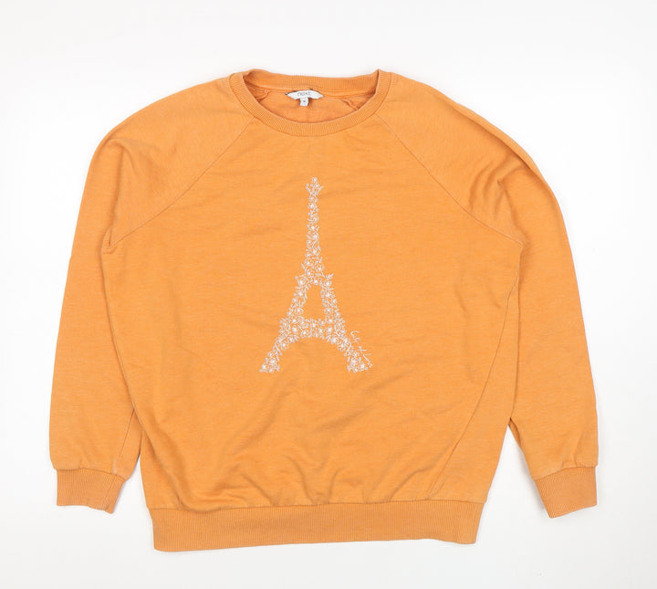 Next Women's Orange Eiffel Tower Crew Neck Pullover Sweatshirt M