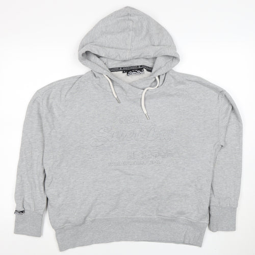 Superdry Men's Grey Pullover Hoodie Size L Embroidered Logo