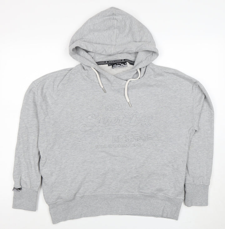 Superdry Men's Grey Pullover Hoodie Size L Embroidered Logo