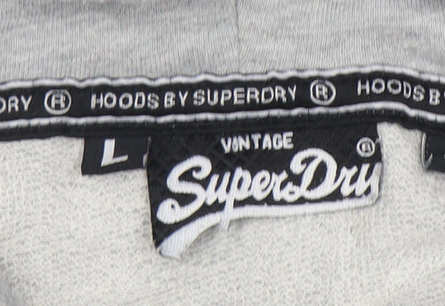 Superdry Men's Grey Pullover Hoodie Size L Embroidered Logo