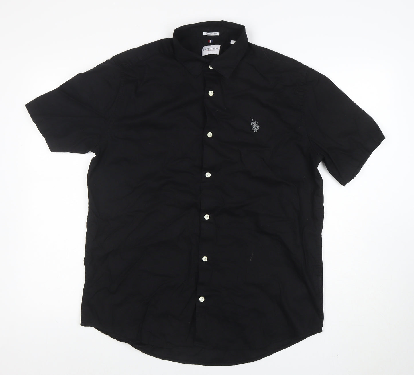 U.S. Polo Assn. Men's Black Classic Fit Short Sleeve Button-Up Shirt L