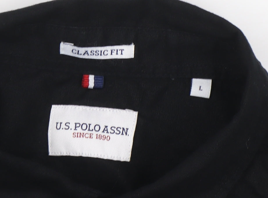 U.S. Polo Assn. Men's Black Classic Fit Short Sleeve Button-Up Shirt L