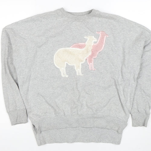 Sugar & Daisy Womens Grey Llama Embroidered Pullover Sweatshirt M