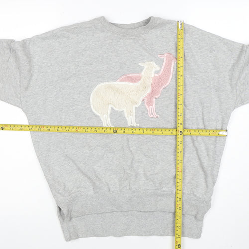Sugar & Daisy Womens Grey Llama Embroidered Pullover Sweatshirt M