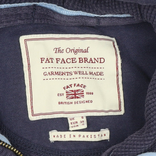 Fat Face Women's Navy Full Zip Hoodie UK 8 Cotton Casual Sweatshirt