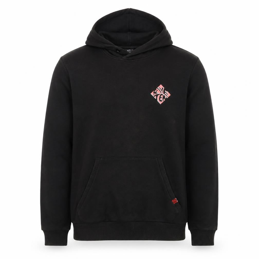 Front view of Adidas Men’s Black Pullover Hoodie M Graphic Logo Fleece Sweatshirt