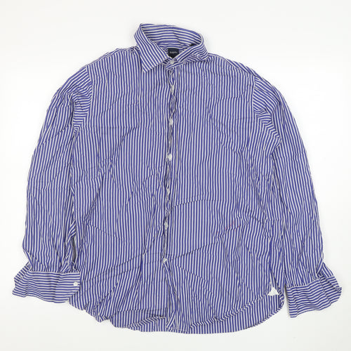 Bagutta Men's Blue Striped Cotton Long Sleeve Button-Up Shirt Size 16