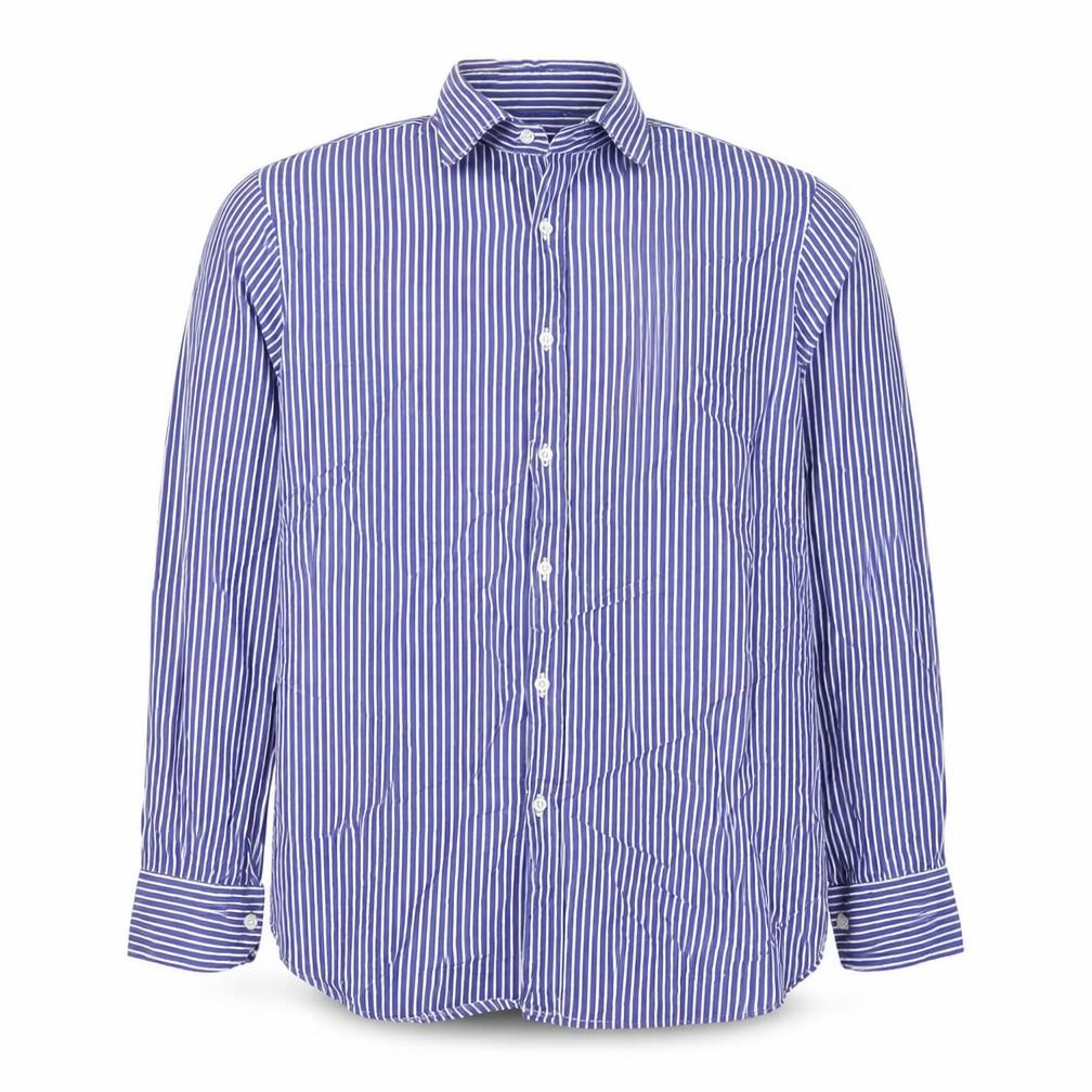 Bagutta Men's Blue Striped Cotton Long Sleeve Button-Up Shirt Size 16