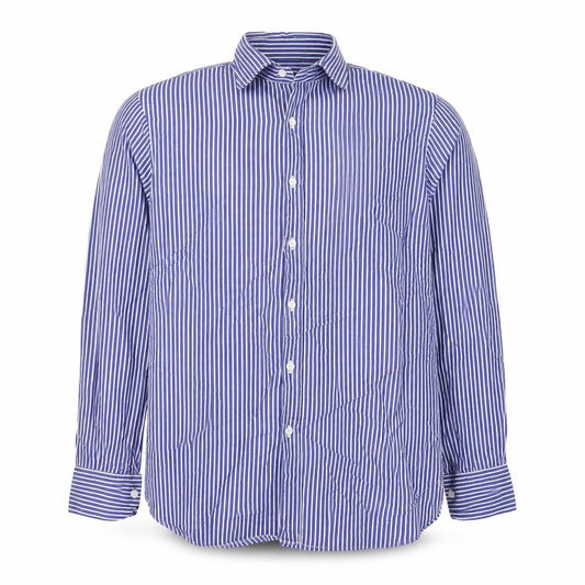 Front view of Bagutta Men's Blue Striped Cotton Long Sleeve Button-Up Shirt, size 16