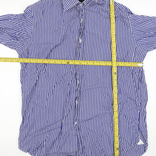 Bagutta Men's Blue Striped Cotton Long Sleeve Button-Up Shirt Size 16
