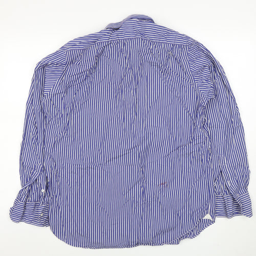 Bagutta Men's Blue Striped Cotton Long Sleeve Button-Up Shirt Size 16