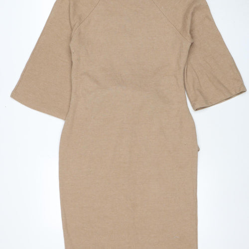 Marks and Spencer Women Beige Size 12 Midi Shift Dress