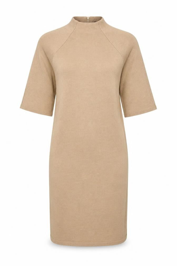 Front view of Marks & Spencer Women Beige, size 12, Midi Shift Dress