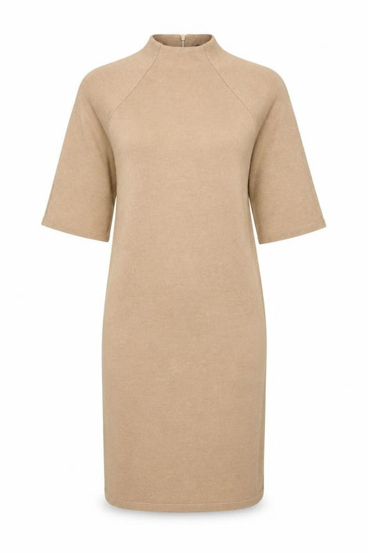 Front view of Marks & Spencer Women Beige, size 12, Midi Shift Dress