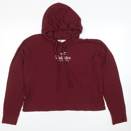 Hollister Women’s Burgundy Pullover Hoodie Medium Ribbed Knit Casual