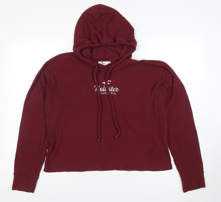 Hollister Women’s Burgundy Pullover Hoodie Medium Ribbed Knit Casual