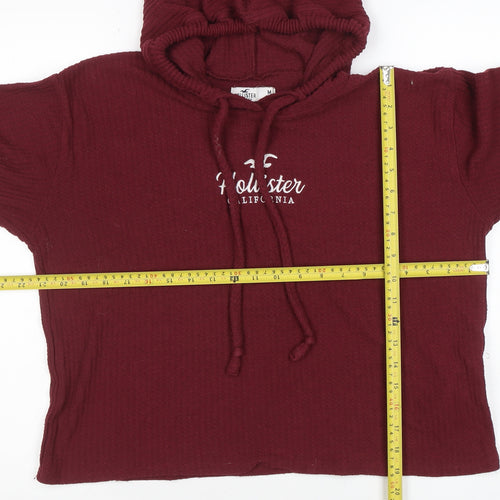 Hollister Women’s Burgundy Pullover Hoodie Medium Ribbed Knit Casual